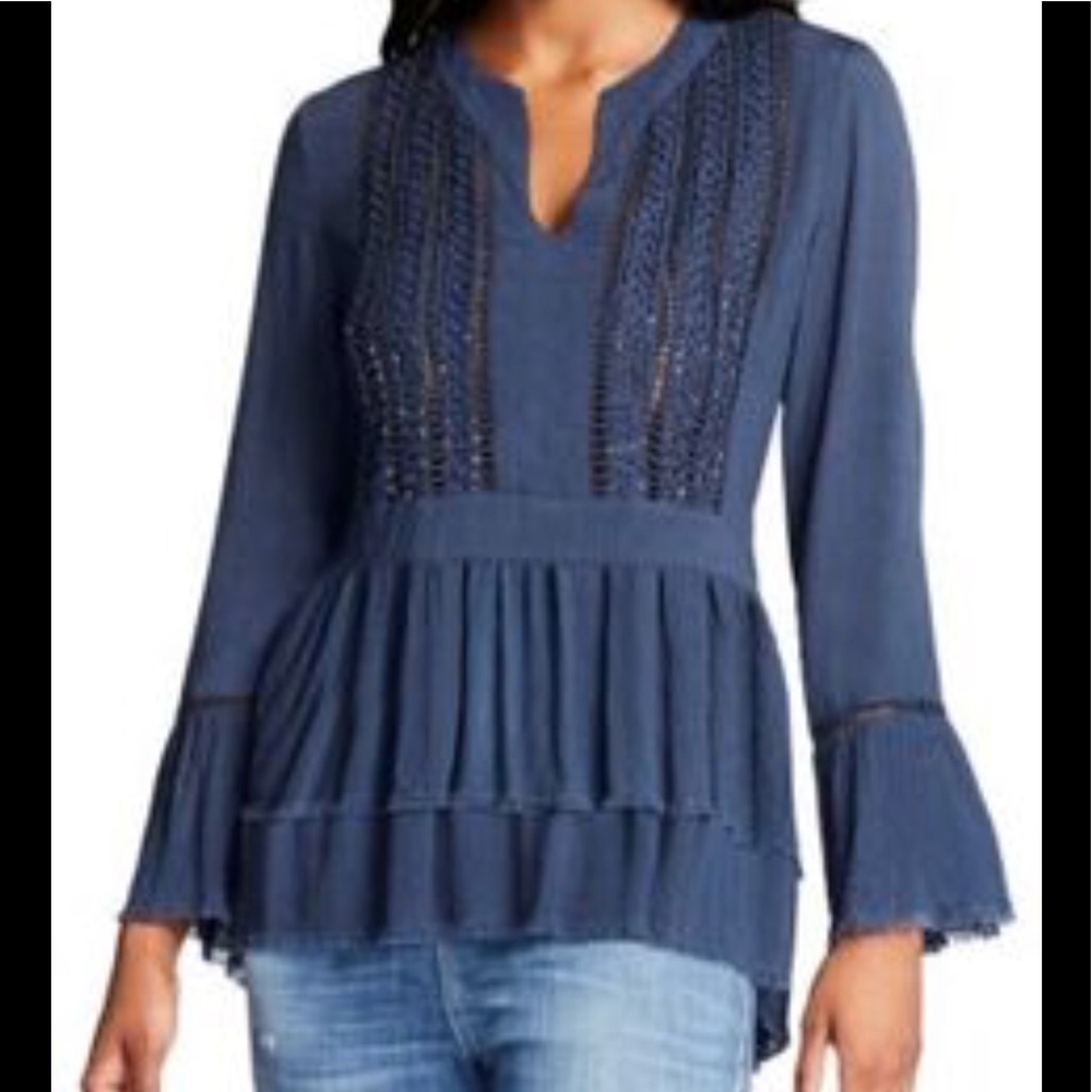NWT William Rast indigo peasant sequin top XS